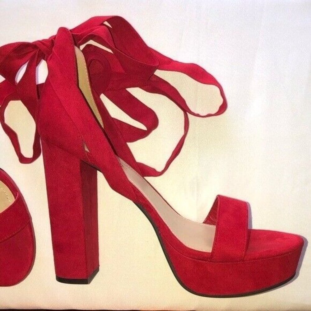 Dream Pairs Red Chunky Block Platform High Heels Multi Way Wear 9.5 NWOB